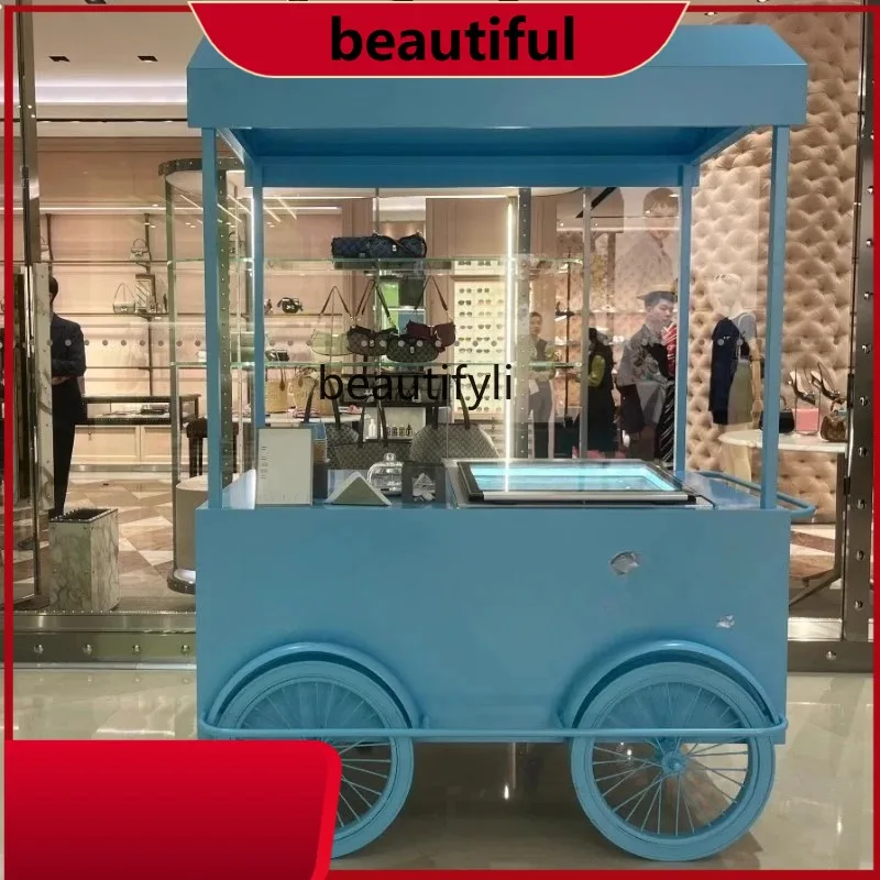 

Shopping mall multi-functional event promotional vehicle commercial display stand float movable stall trolley H