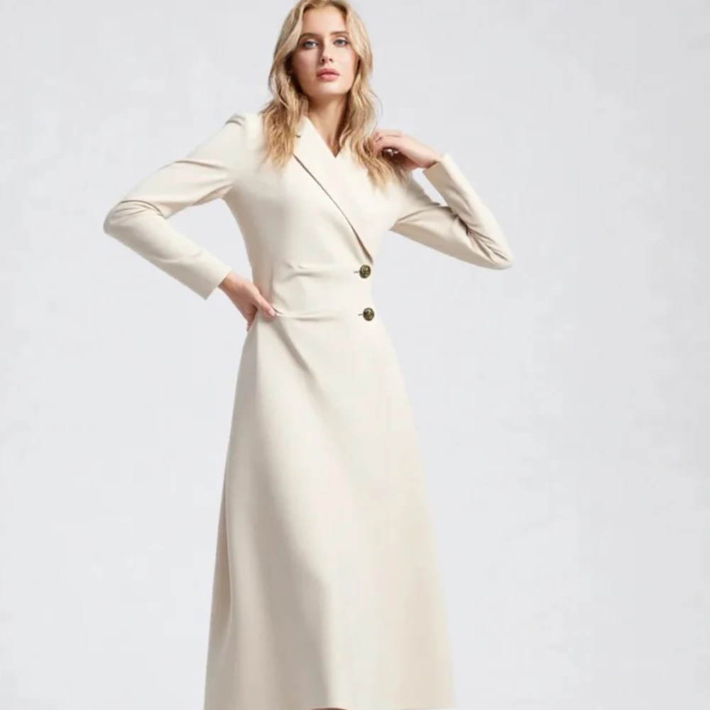 Suit Dress for Women, Fashionable and Elegant Business Commuting Dress High-End Suit Collar Design Long Skirt Dress for Female