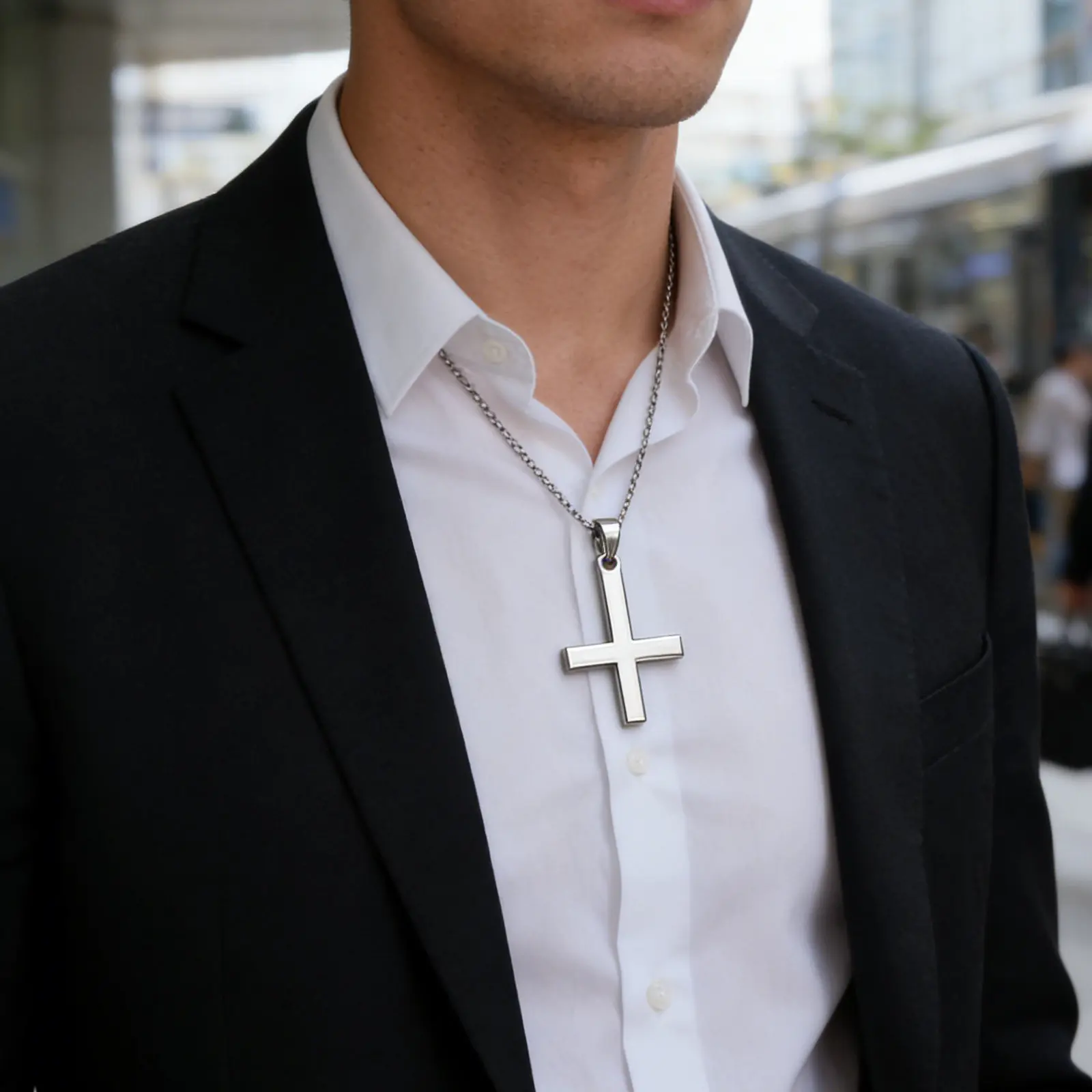 Stainless Steel Inverted Cross Pendant Necklace – Religious Charm Jewelry for Crafts, Keychain, or DIY Accessories