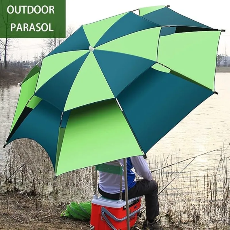 

Рыболовный зонт, сверхмощный, защита от ветра и ультрафиолета, с наклоном и солнцезащитным козырьком, портативный для пикника, спорта, сада, патио, с черным покрытием