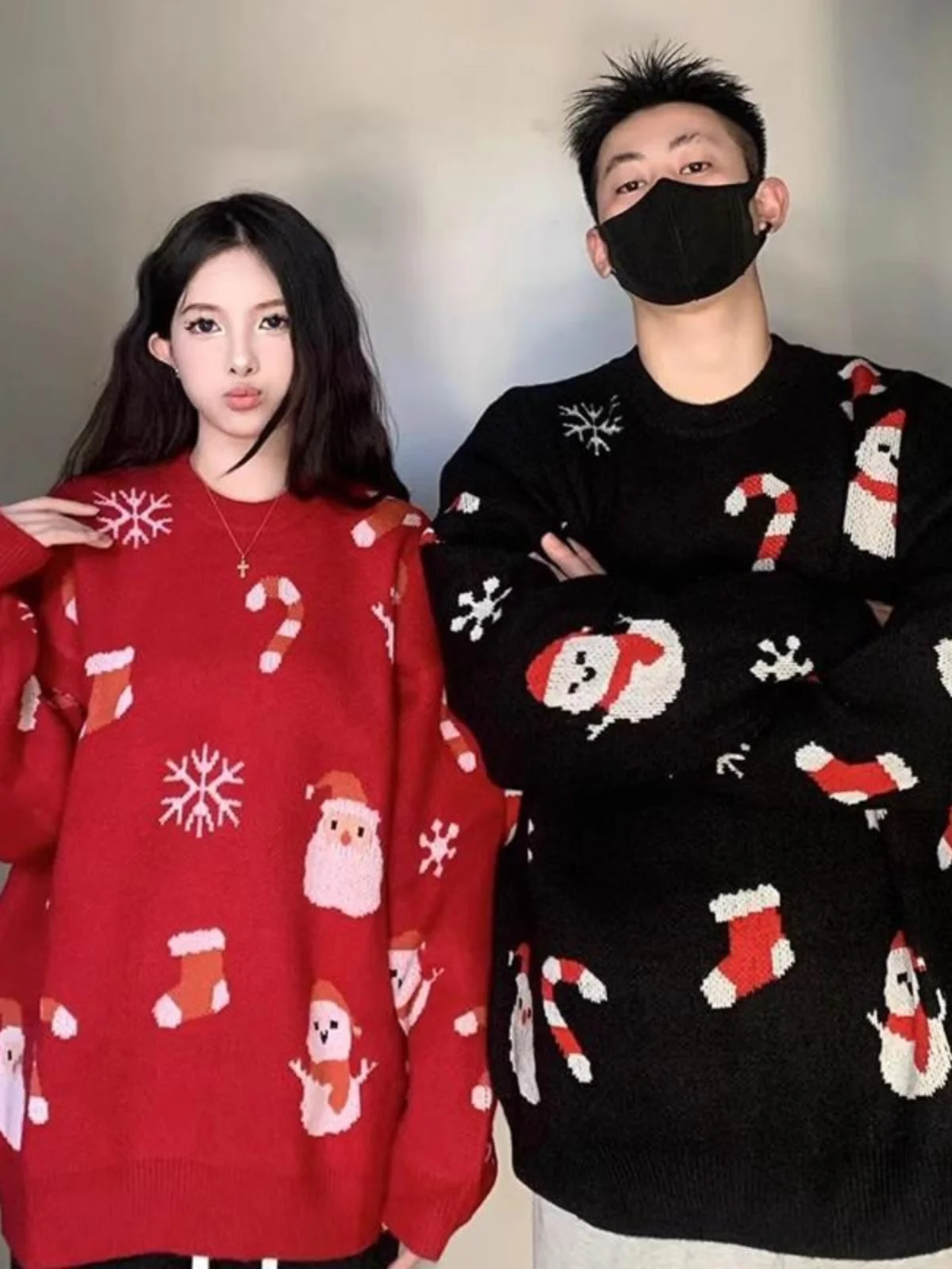 

Красный Cisas S Вязаный свитер Свободный корейский Sle Aosphere Feeling Пара Одинаковые осенне-зимние длинные светящиеся круглые Ne