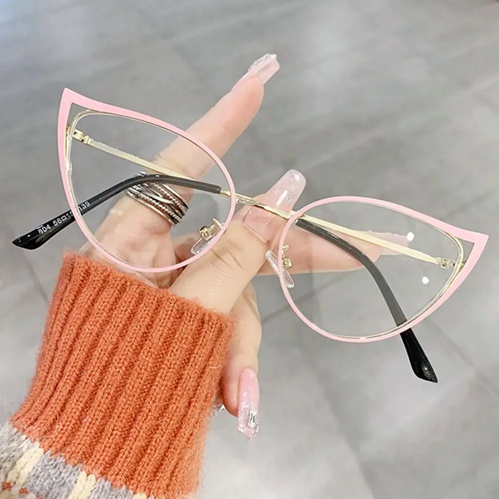 2024 New Cat Eye Anti Blue Light Glasses Women Men Designer Metal Big Frame Opticals Eyewear Blocking Eyeglasses Computer Goggle