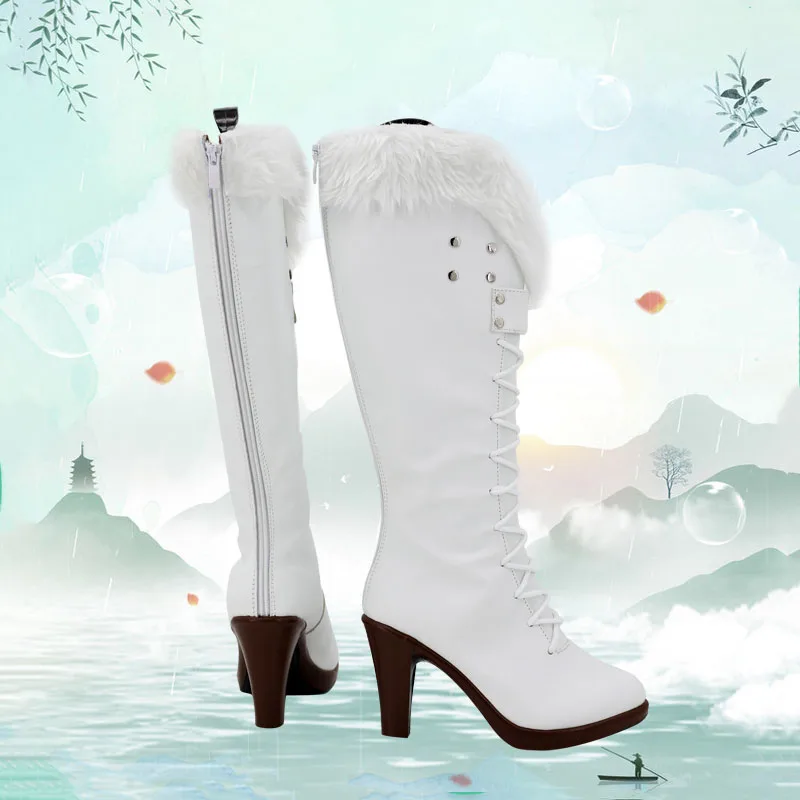 Anime Robin Cosplay Shoes Boots Game Miss Allsunday Role Play Halloween Party Outfit Christmas Prop Women Men White High Heels