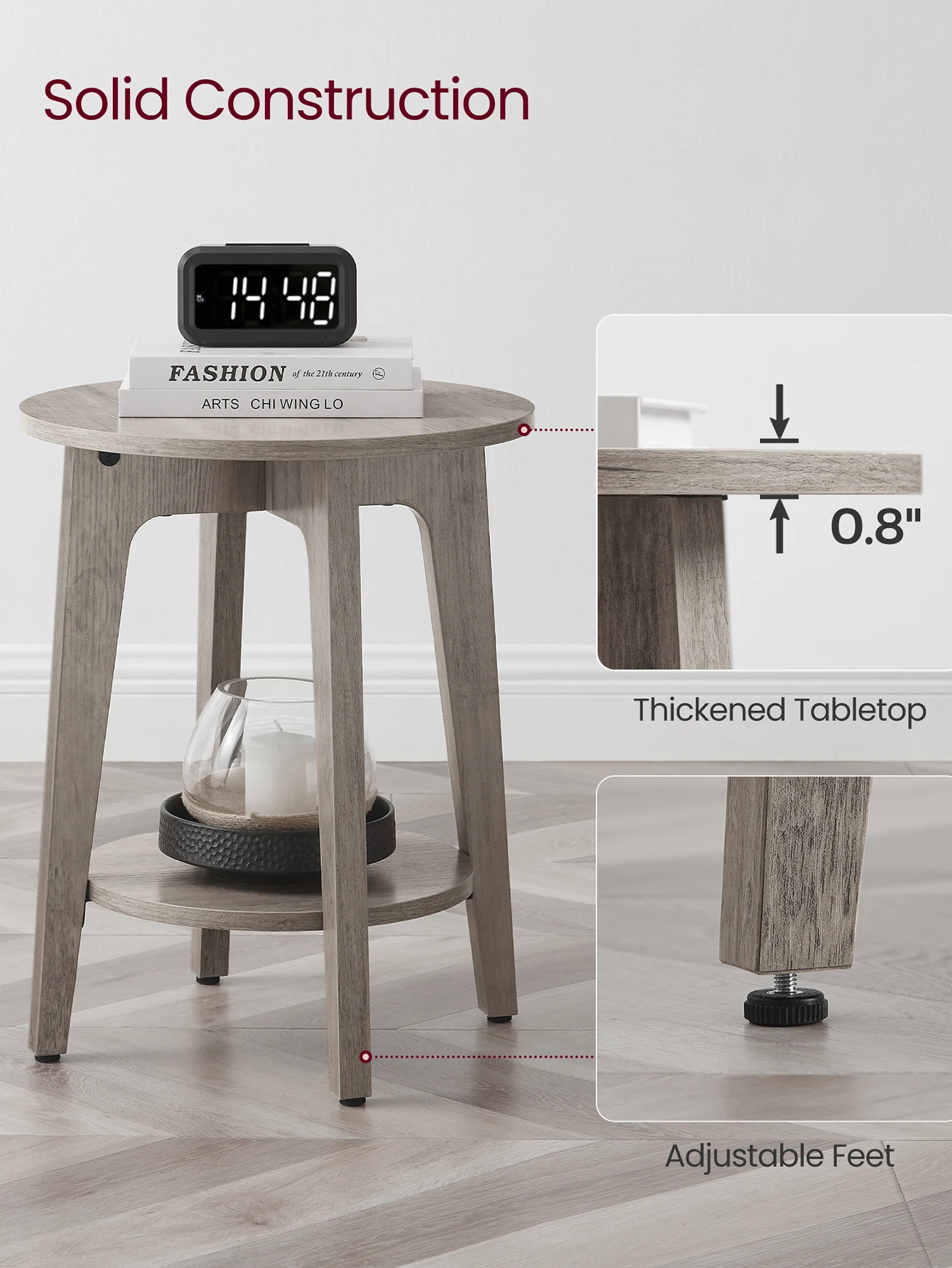 Round Side Table With Lower Shelf, End Table For Small Spaces, Nightstand For Living Room, Bedroom 15.8 X15.8 X 19.7 Inches