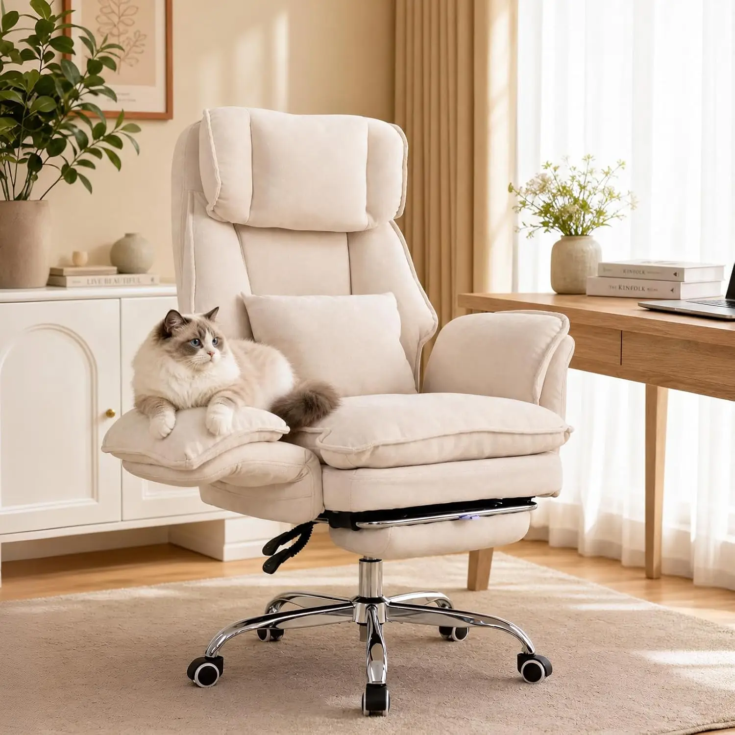 Ergonomic Office Chair With Flip Armrests & Footrest, Criss Cross Legged Desk Chair With Pet Seat, Reclining High , Customized