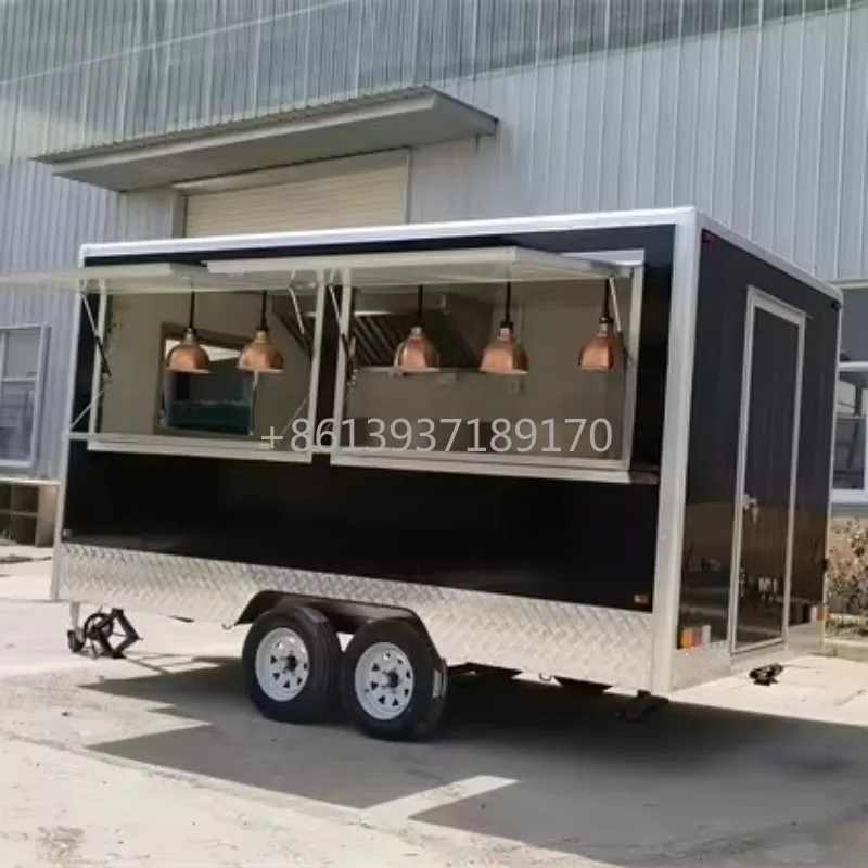 Mobile Truck Food 4 Wheels Water Sinks Big Service Window Classic Cook Outdoor Vending Trailer