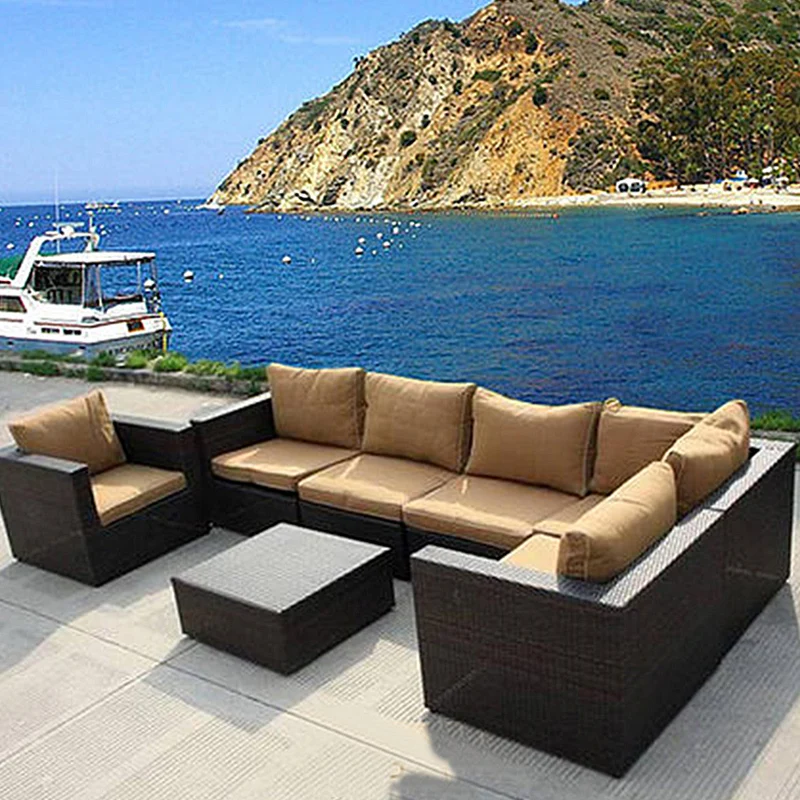 

Terrace Modern Garden Sofas Outdoor Combination Courtyard Nordic Garden Sofas Waterproof Pe Rattan Furniture Sofá Jardín MHHYSF