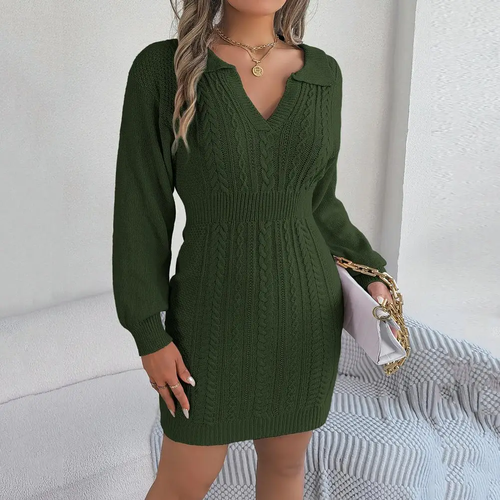 New Fashion autunno inverno Bodycon Pencil Dress donna Slim Fit Cable Knit manica lunga maglione vestito Sexy scollo a V Club Party Dress