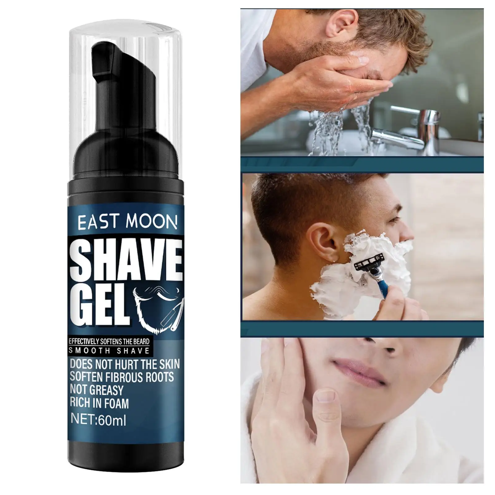 Crème à raser pour homme, gel de rasage lisse, prévient les coupes, 60ml