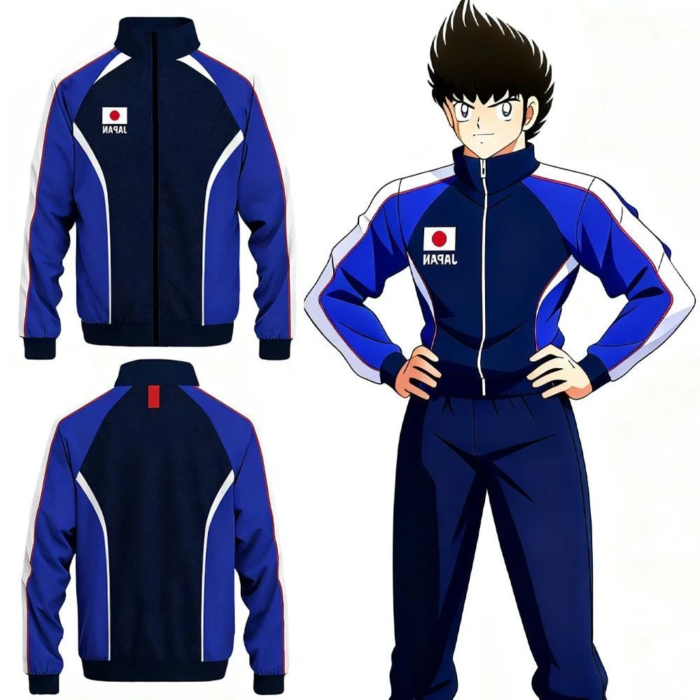 Chaqueta con bandera japonesa de capitán Tsubasa de Anime en 3D, disfraz de Cosplay de átomo de otoño e invierno, chaqueta con cuello levantado personalizable Unisex