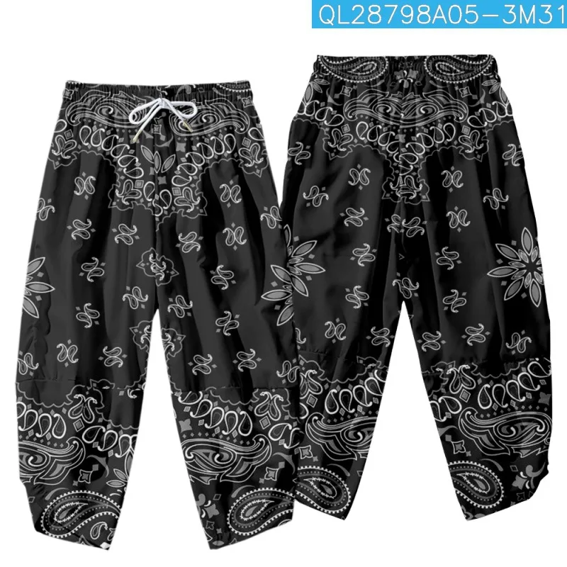 

Cartoon Cashew Flowers Printed Japanese Cropped Pants Couple Casual Elastic Waist Kimono Trousers Harajuku Streetwear