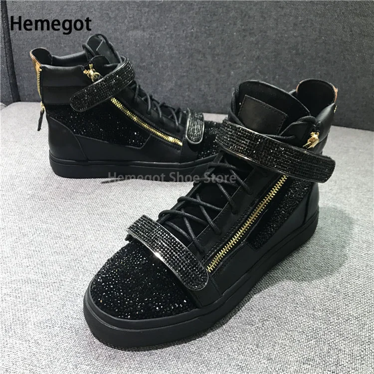 Luxury Diamond Zipper Sneakers Men\'s New Casual Shoes Men\'s Shoes High Top Shoes Lovers Lace-Up Shoes Casual Shoes New In