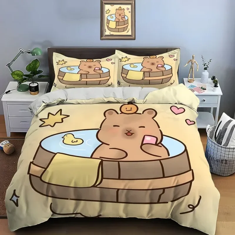 Cute Cartoon Capybara Print Bedding Set Duvet Cover 1 Duvet Cover 2 Pillowcases Adult and Children Bedding Set Christmas Gifts