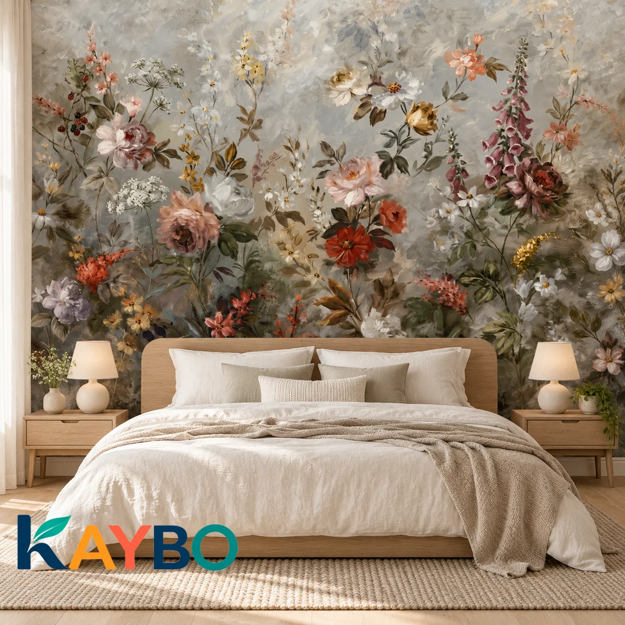 Floral Wallpaper Mural Vintage Wildflower Oil Painting Botanical Garden Wall Art Decor for Living Room Bedroom Non Self Adhesive