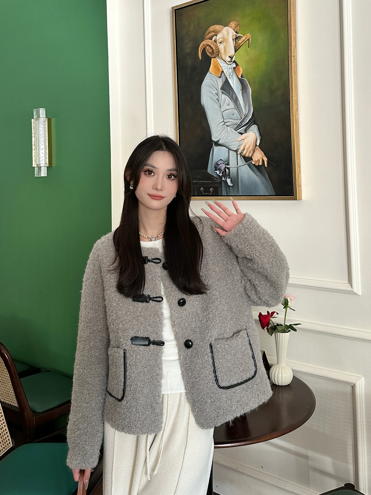 

Autumn Winter Loose Women's Jaet Simple Relaxing Slimming Top Small Size Versatile Warm Woolen Coat Commute Sle Long S...