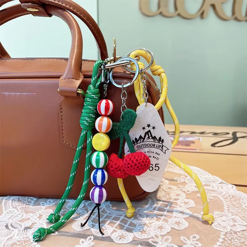 Braided Rope Bag Pendant Keychain Knitting Pendant Ruth's Same Style Cherry Pendant Suitable for Phone Bag Accessories