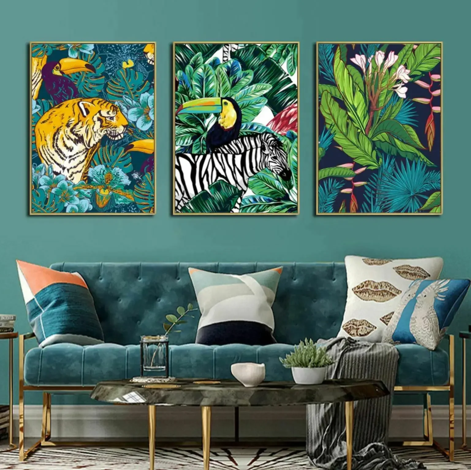 Abstract Forest Wildlife 3 Panel Canvas Wall Artwork Poster Painting Home Decor