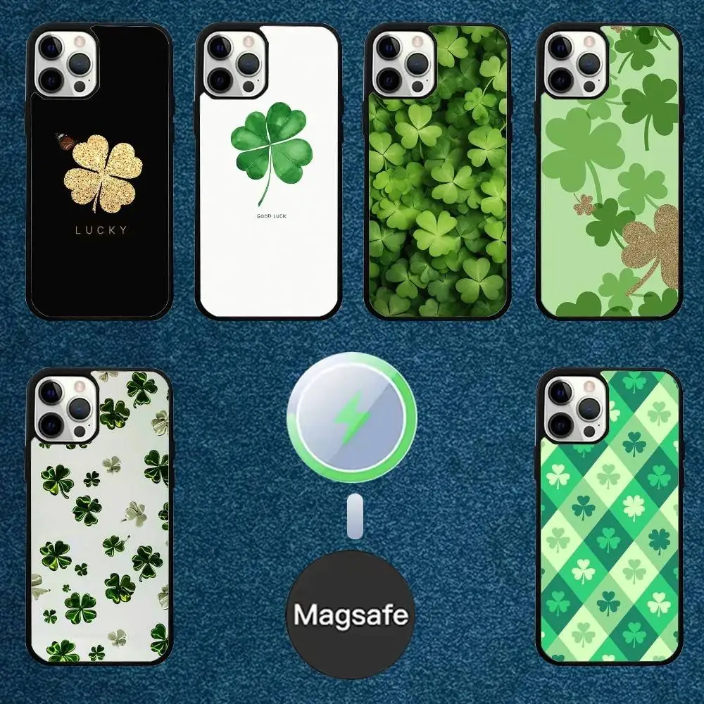 

Four leaf Phone Case For iPhone 16,15,14,13,12,11,Plus,Pro,Max Mini Magsafe Magnetic Wireless Charging