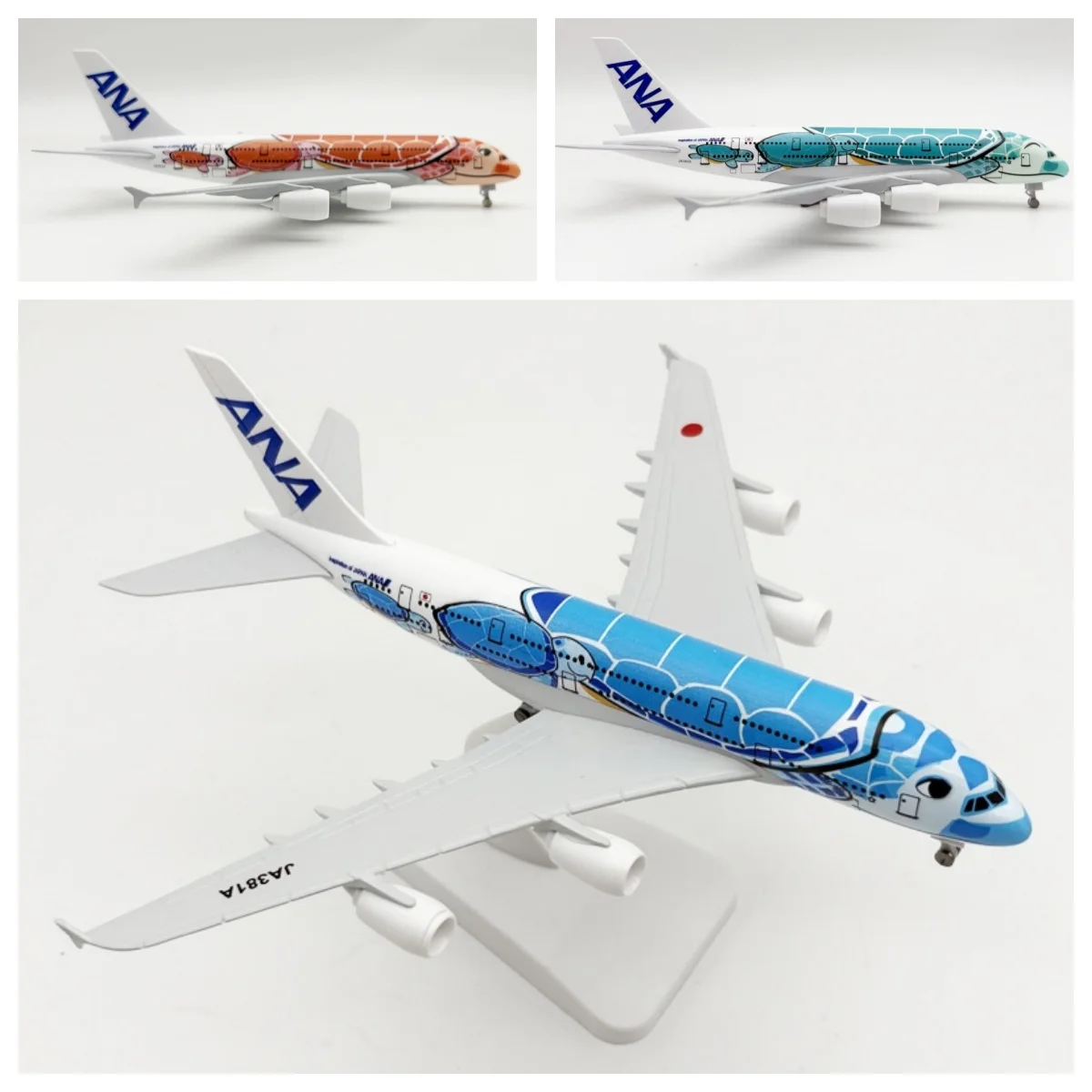A380 Japan ANA Airlines Series 20CM Plane Model Sea Turtle Airplane Model 1:400 Scale Alloy Metal with Landing Gear Gift Display