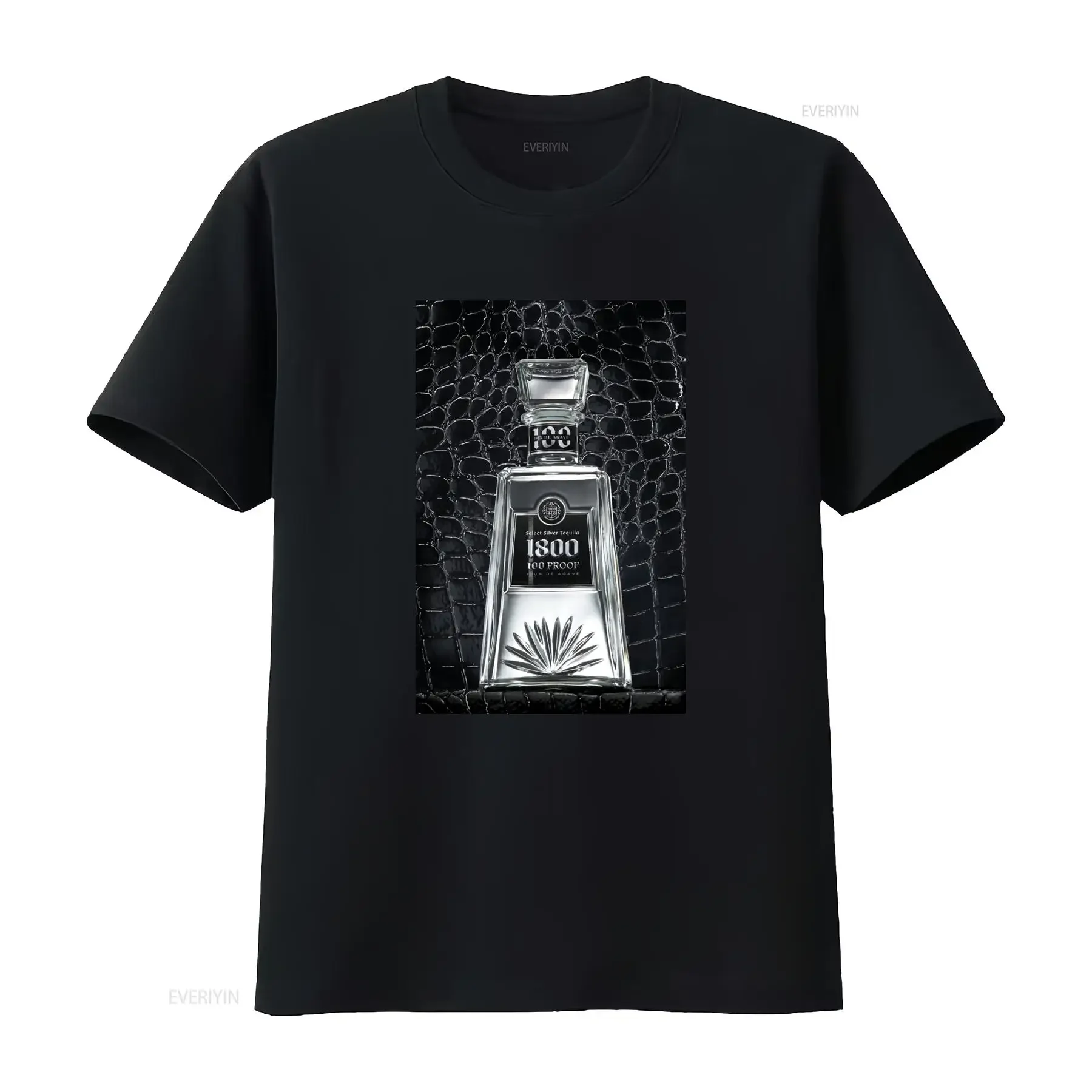 Camiseta elegante con estampado de agave plateado de tequila 1800 100 Proof, estilo vintage lavado, para uso diario.