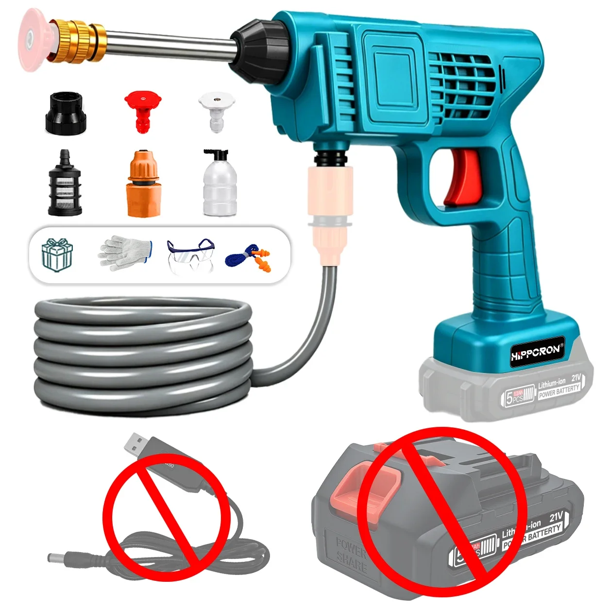 HIPPCRON 6-in-1 Hochdruck-Elektro-Autowäscher Wasserpistole 18000 U/min Bürstenloses Tragbares Reinigungswerkzeug für Makita 18V Ohne Akku – Detail 10