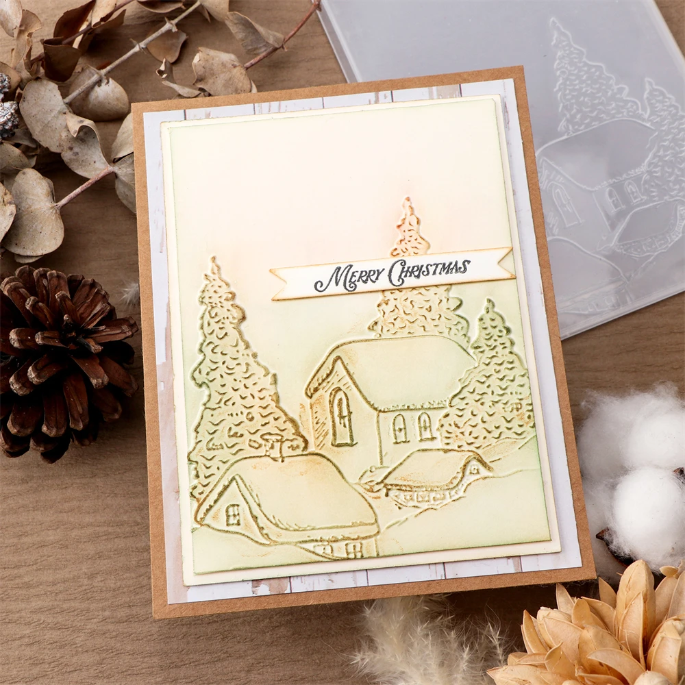 Mała wioska Folder z wytłoczeniami 3D Świąteczna ostroga i świece Wzory tła Szablony do majsterkowania Scrapbooking Tworzenie papieru — zdjęcie 7