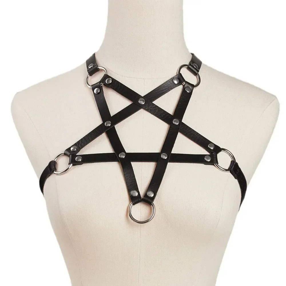 Personality Design Star Bundling Black Corset Horse Leather Leather Sexy Harness Pendant Necklace Sex Toys Hip Hop Accessories