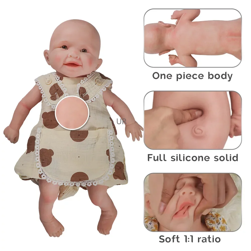 

Painted Smiley Face Soft 19 Inch 47Cm Full Solid Silicone Open Eyes Reborn Newborn Infant Baby Girl For Festival Gift 3Kg 6.6Lbs