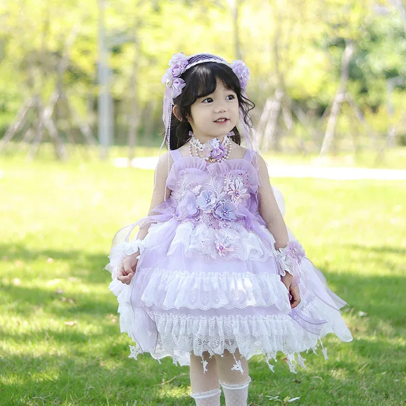 2025, novedad de verano, vestido para niñas, traje de actuación para niños, chaleco de boda con flores de Lolita, vestido de princesa, vestido de fiesta de cumpleaños, regalo del 1 de junio