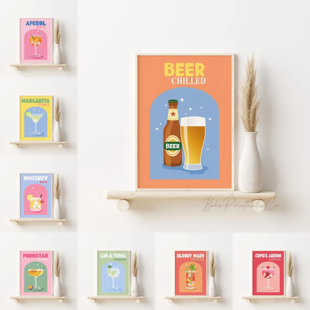 Multicoloured Wine Cocktail  Beer Canvas Painting Posters And Prints Drinking Slogan Wall Art Pictures Room  Decoration