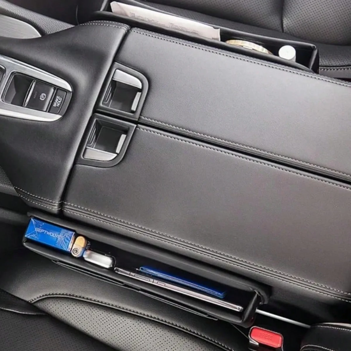 Autositz-Lückenfüllmaterial, Autositz-Leder-Aufbewahrungsbox, Getränkehalter, Verstellbare Sitz-Aufbewahrungsbox – Detail 6