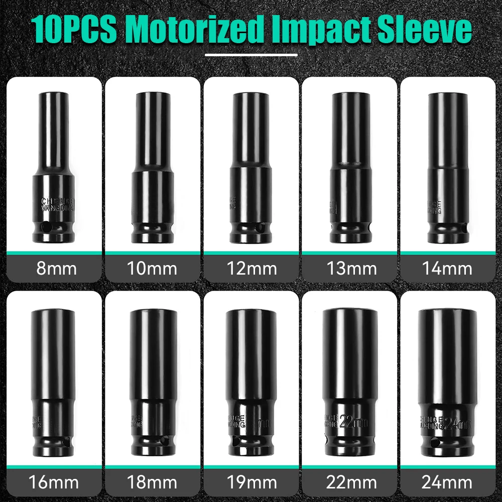 Imagem -02 - Conjunto de Soquetes de Impacto de 10 Peças 824 mm Tamanho do Soquete Polegada Ferramenta de Soquete de Energia Chave de Impacto para Reparo de Automóveis Adaptador de Trabalhador Conjunto de Ferramentas Manuais