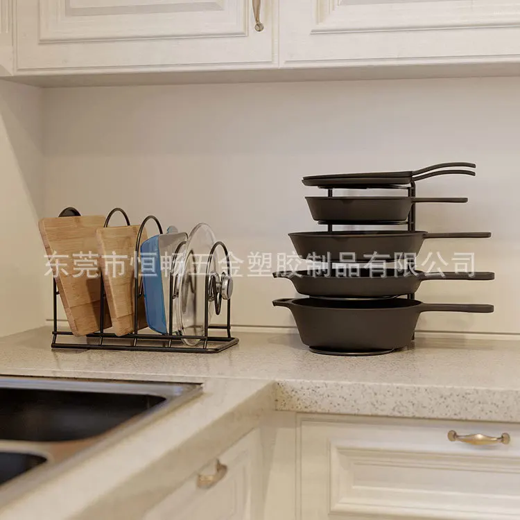 Multi-Layer Metal Pot Lid Cookware Organizer Countertop Or Wall-Mount Placement Drain Channel Stable Non-Slip Design Home