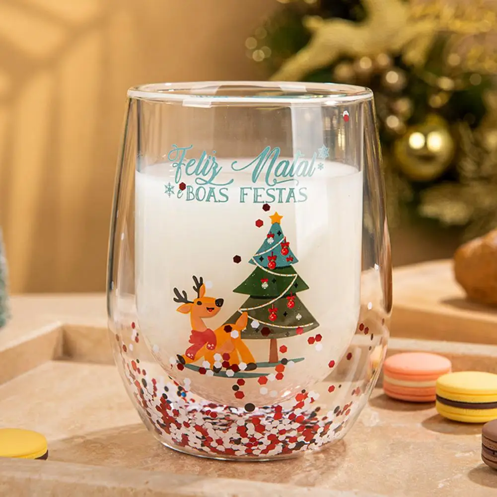 Stemless Christmas Wine Glasses Glitter Christmas Wine Glass 300ml Double Layer Tumbler Festive Holiday Drinkware Buffalo Plaid