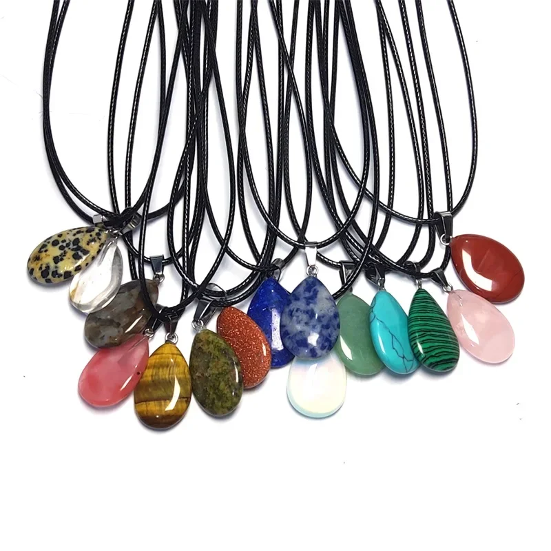 20pcs Waterdrop Stone Pendant Tiger's Eye Rose Pink Quartz Crystal Chakra Reiki Healing Charms Necklace Jewelry Making