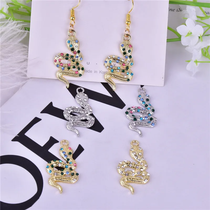 10pcs/pack Crystal Snake Metal Charms for Earring DIY Fashion Jewelry Accessories