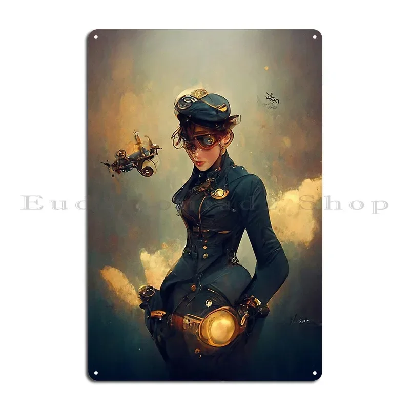 Steampunk Pilot Metal Sign Garage Create Wall Decor Personalized Wall Mural Tin Sign Poster