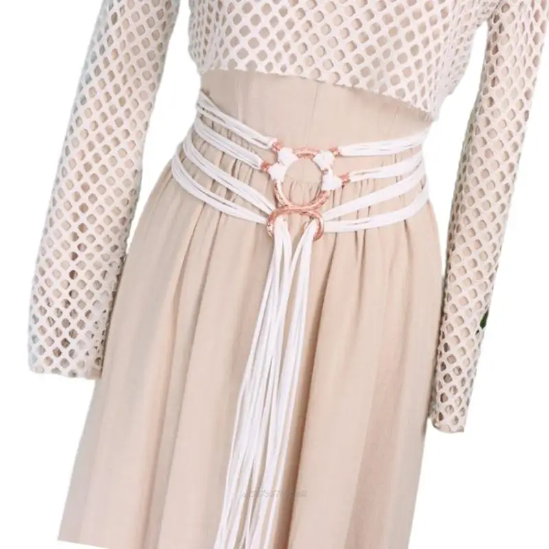 Correa cintura cruzada ajustable X5XA para mujer, cinturón cuerda larga piel sintética suave