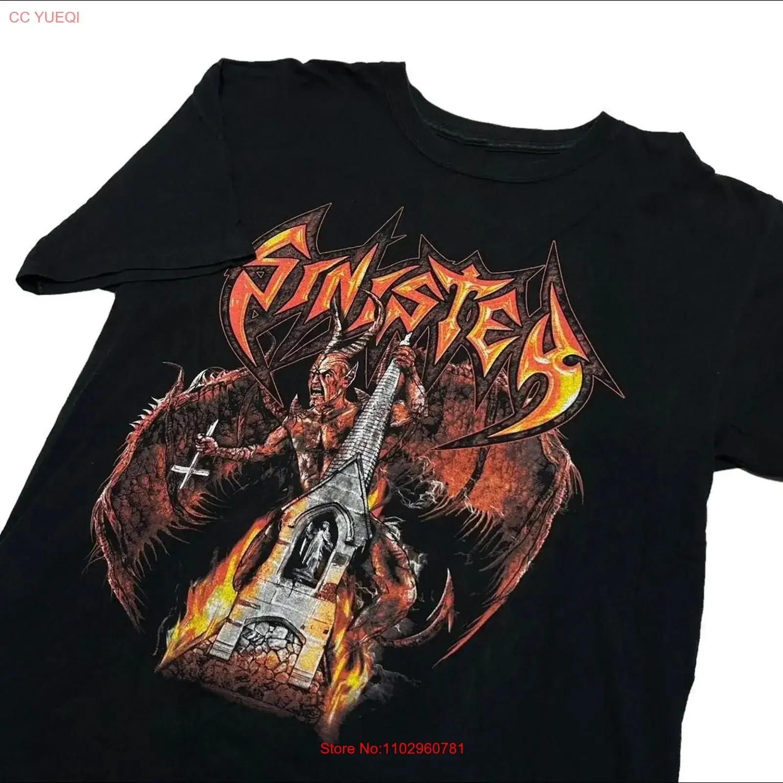 VTG SINISTER Band Album Heavy Cotton Black T Shirt S 5XL TT529 vintage Washed Slightly graphic streetwear Casual Unisex Stylish
