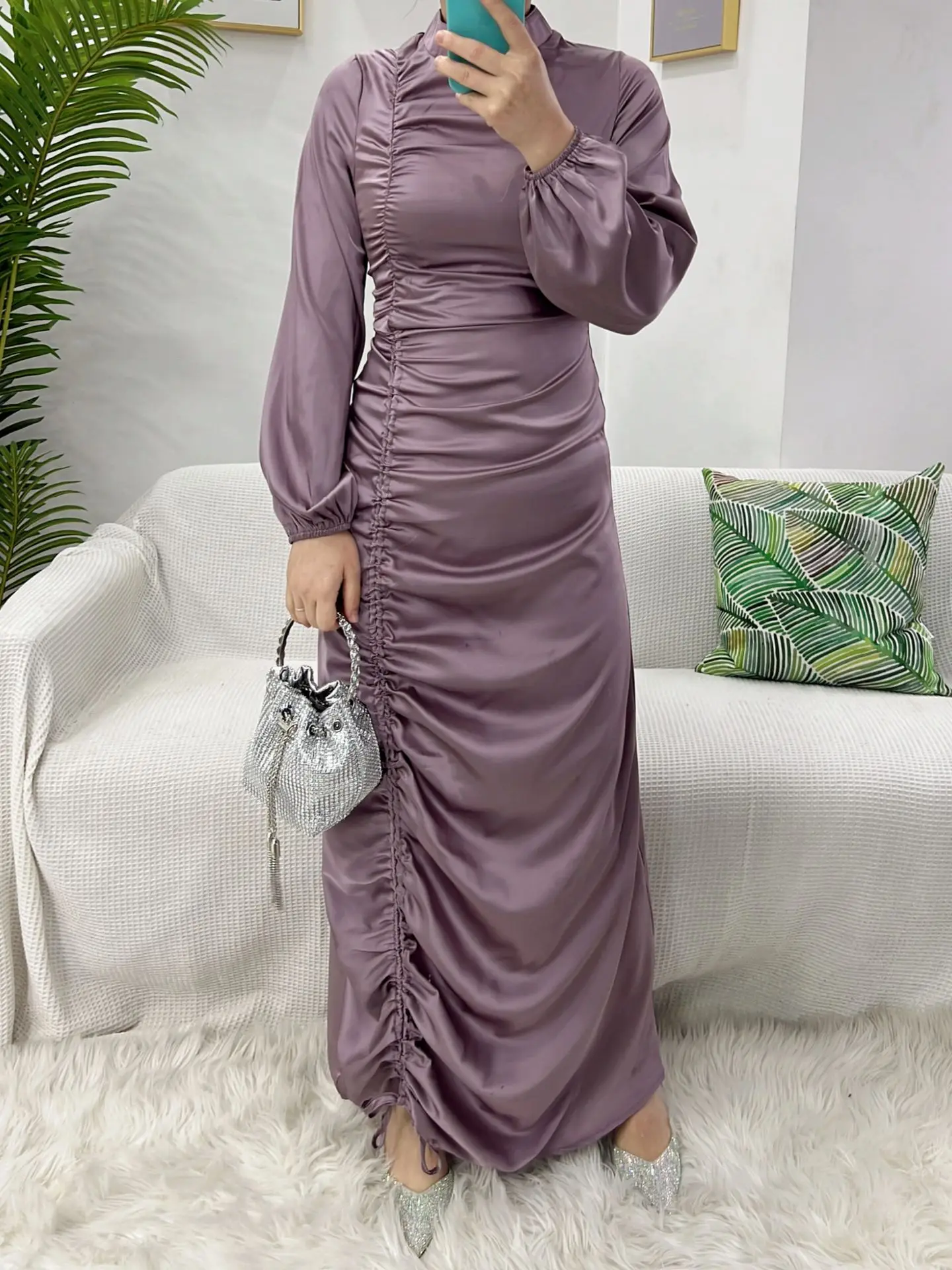 

Длинные платья с рюшами для женщин, мусульманское турецкое мусульманское скромное мусульманское платье, яркая одежда