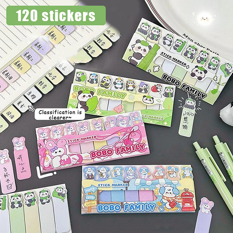 120 Pages Cartoon Panda Cat Dog Index Stickers Color Label Stickers DIY Sticky Notes Office School Supplies