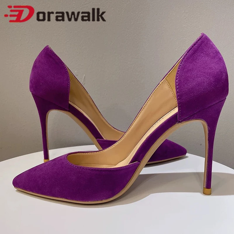 

Suede 12cm High Heel Wife Pumps Slip on Female Pointed Toe Side Cut Flock Celebrity Comfortable Dress Shoes Bridemaids Woman