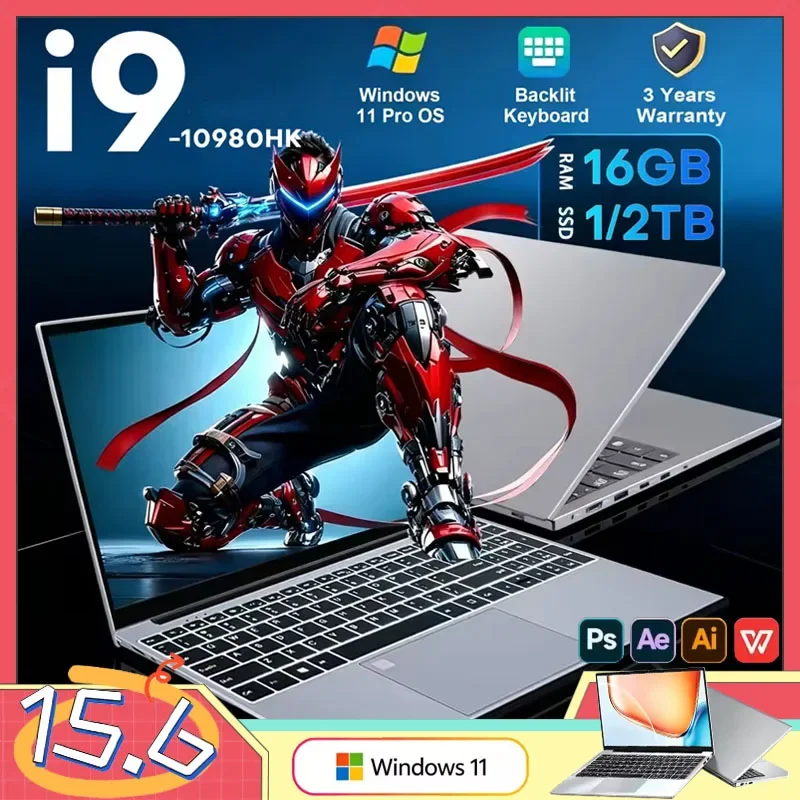 New 15.6" Intel Core I9 10980HK Gaming Laptop Windows 11 PC Gamer 16GB RAM 1TB SSD Fingerprint Unlock Backlight Office Computer