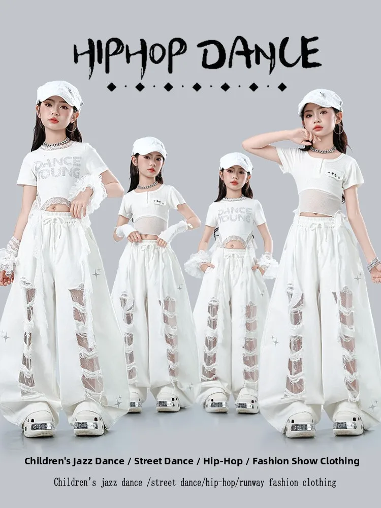 Girls Street Dance Trendy Outfit Child Belly Show Performance Costume Modern Jazz Style Hip Hop Practice Set Summer