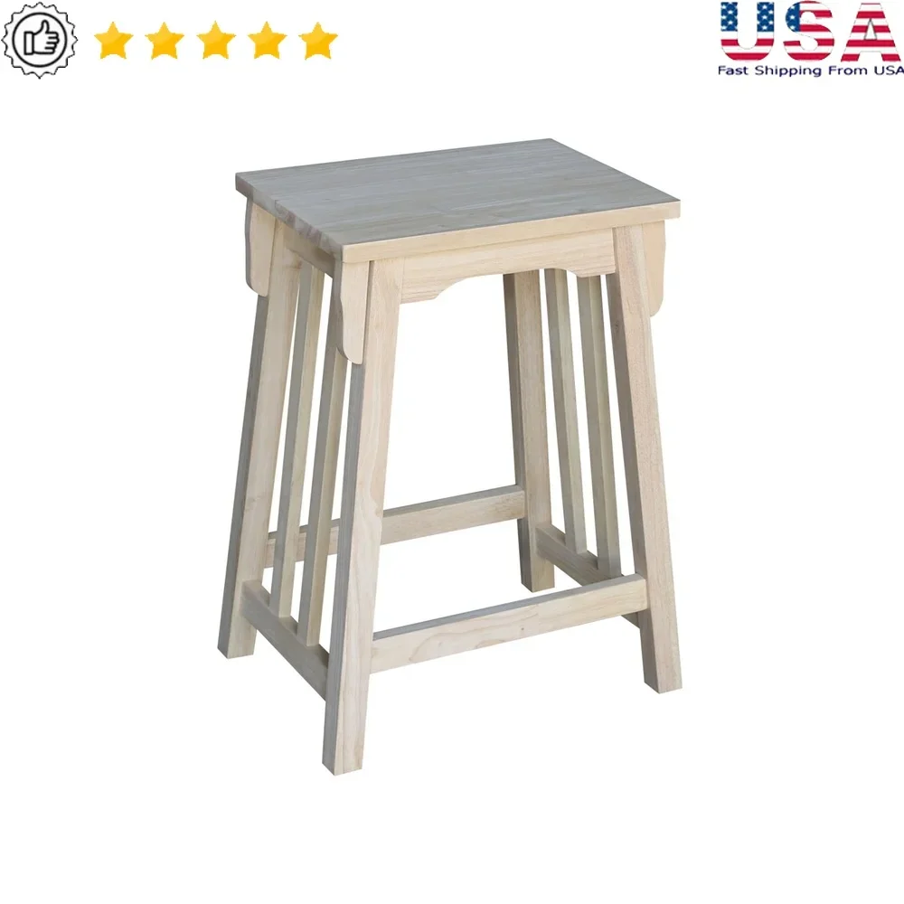 

Unfinished Solid Wood Counter Height Stool 24 Inch Tall Armless Barstool Kitchen Dining Room or Lounge