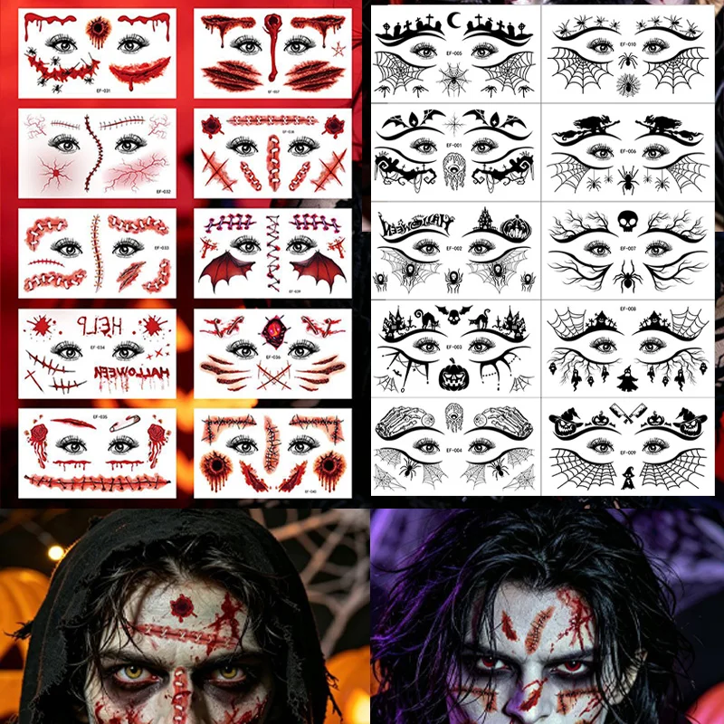 10 Sheets Scar Tattoos - Waterproof False Bloody Wound Stickers for Halloween Cosplay Face Body Makeup for Adults​​ Decor