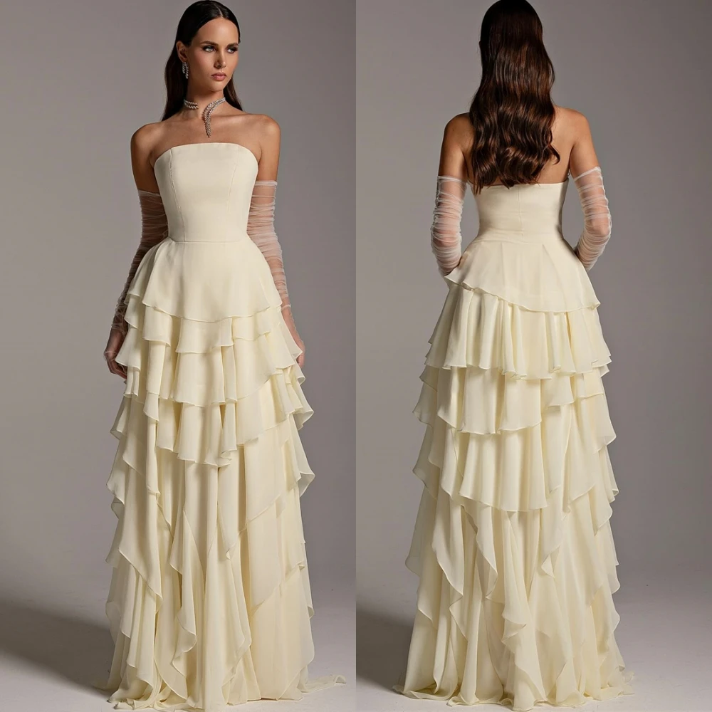 맞춤형 Strapless 쉬폰 a 라인 이브닝 드레스 섬세한 계층 파티 드레스 패션 고품질 특별 행사 가운