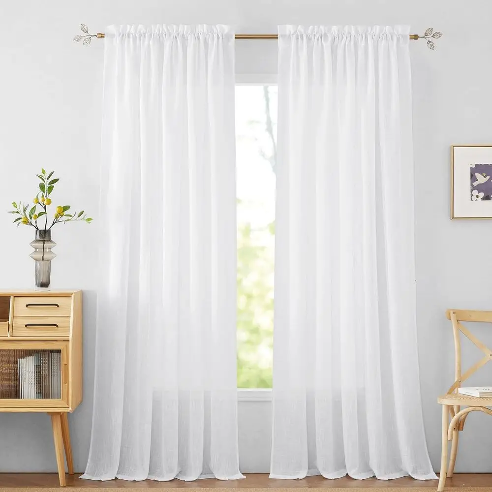 

Linen-Textured Semi-Sheer Curtains, 84 Length, 52 Width, 2-Panel Set for Living Room and Bedroom Privacy
