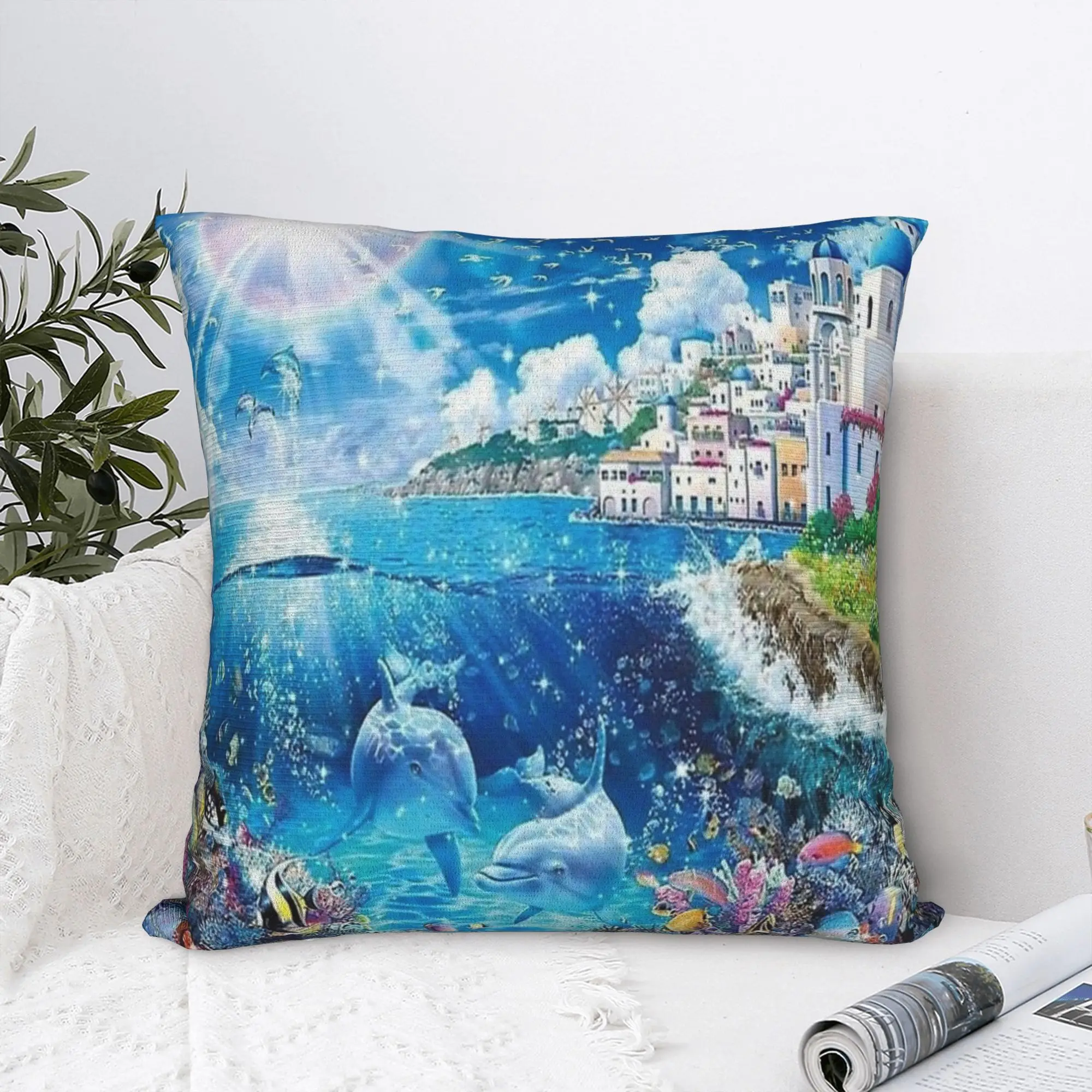 Dolphin Heaven How It Feels Square Pillowcases Polyester Seat Frutiger Aero Cushion Cover Creative Decorative Pillow Cover 45*45