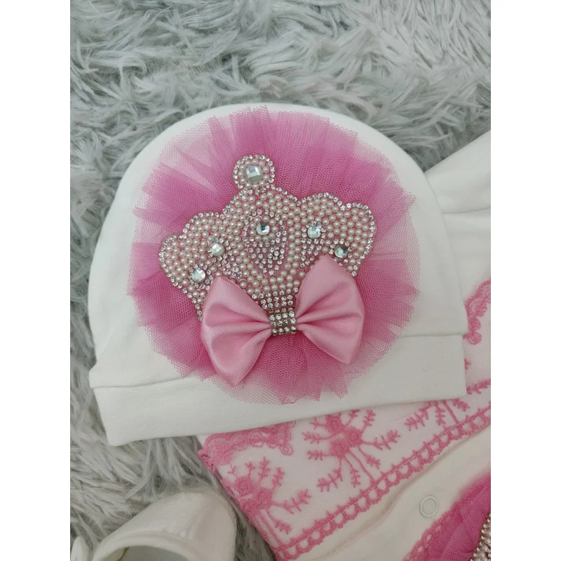 New Baby Basic Romper Set，Fashionable design with rhinestone crown and lace trim，Lightweight and easy to clean，Suitable for All